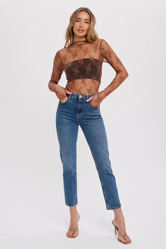 Floral Embroidered Lace Mesh Layering Top
