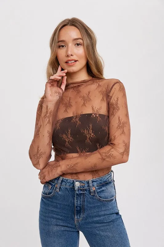 Floral Embroidered Lace Mesh Layering Top