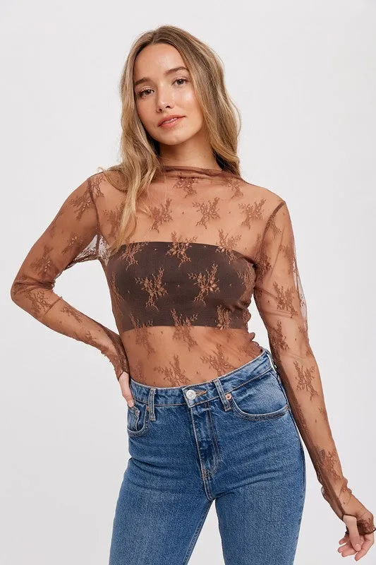 Floral Embroidered Lace Mesh Layering Top