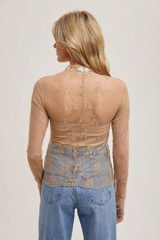 Floral Embroidered Lace Mesh Layering Top