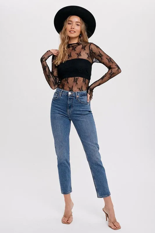 Floral Embroidered Lace Mesh Layering Top