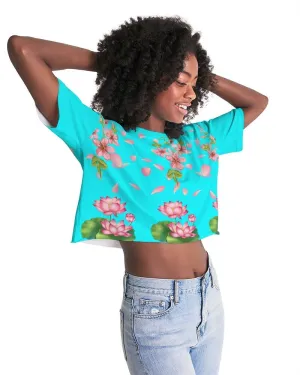 Floral Lotus Turquoise Cropped Top