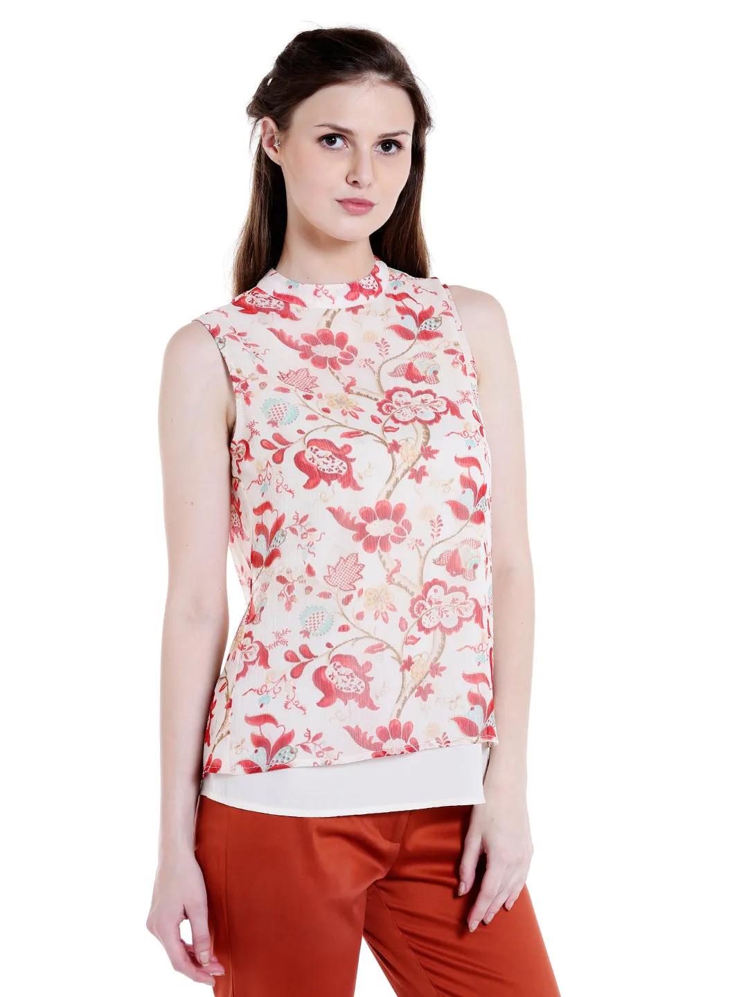 Flower Printed High Neck Top