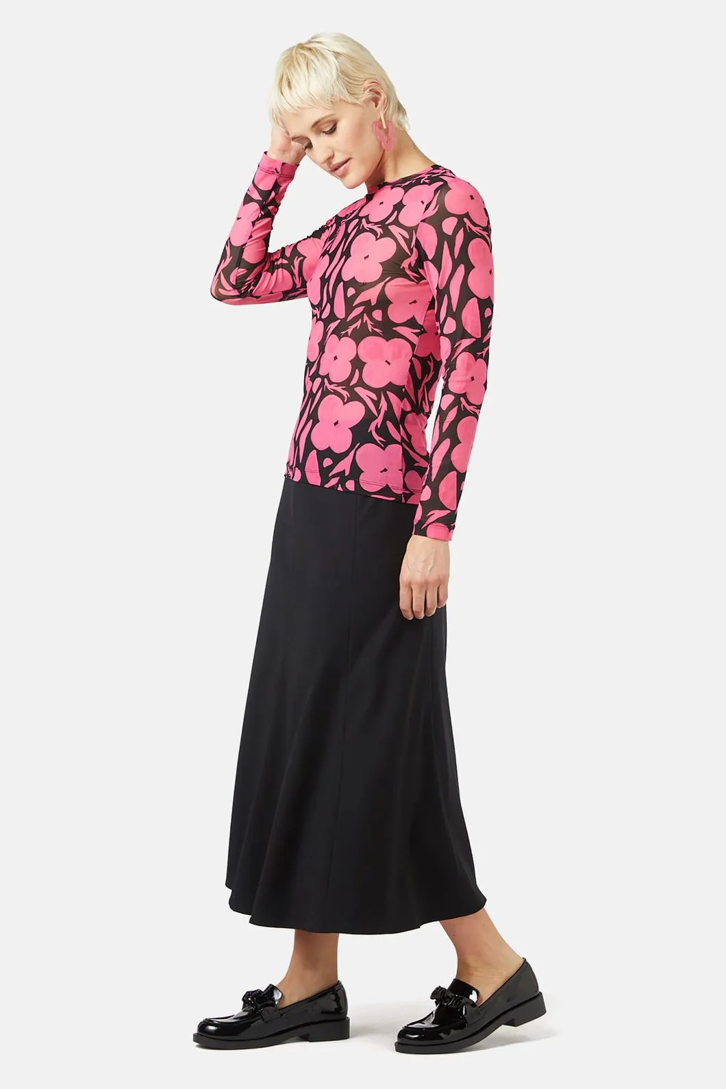 Flower Stripe Mesh Top