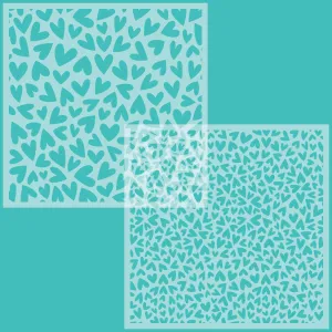 Fluttering Hearts Background Stencils Set of 2