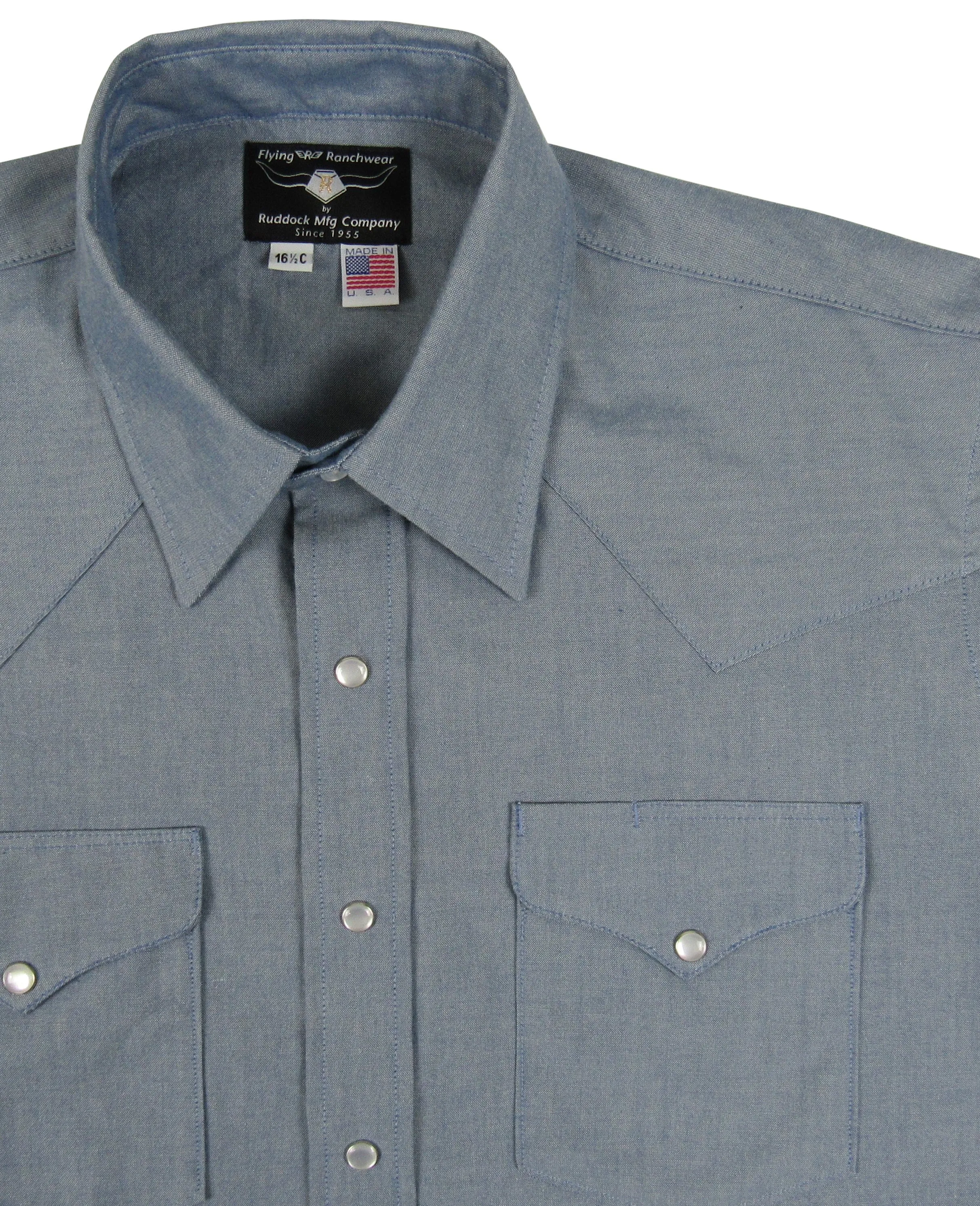 Flying R Ranchwear - Denim Blue Chambray - Short Sleeve - Snaps
