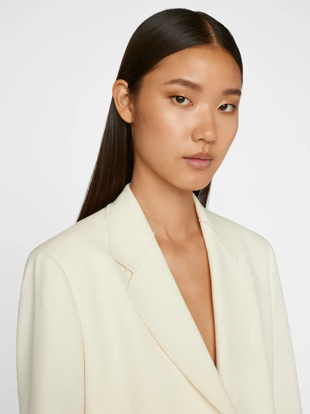 Frame Oversized Raw Edge Blazer in Off White