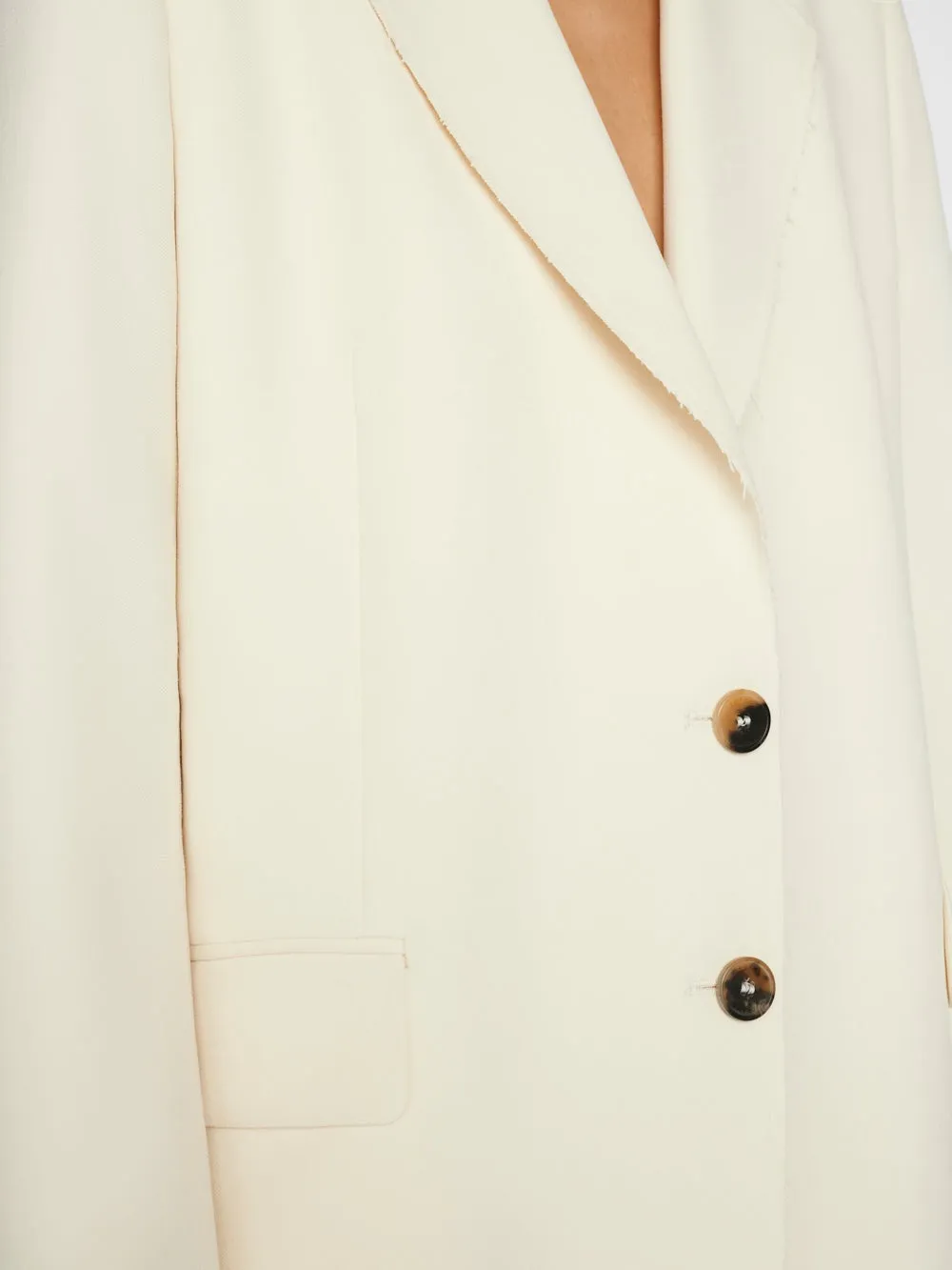 Frame Oversized Raw Edge Blazer in Off White