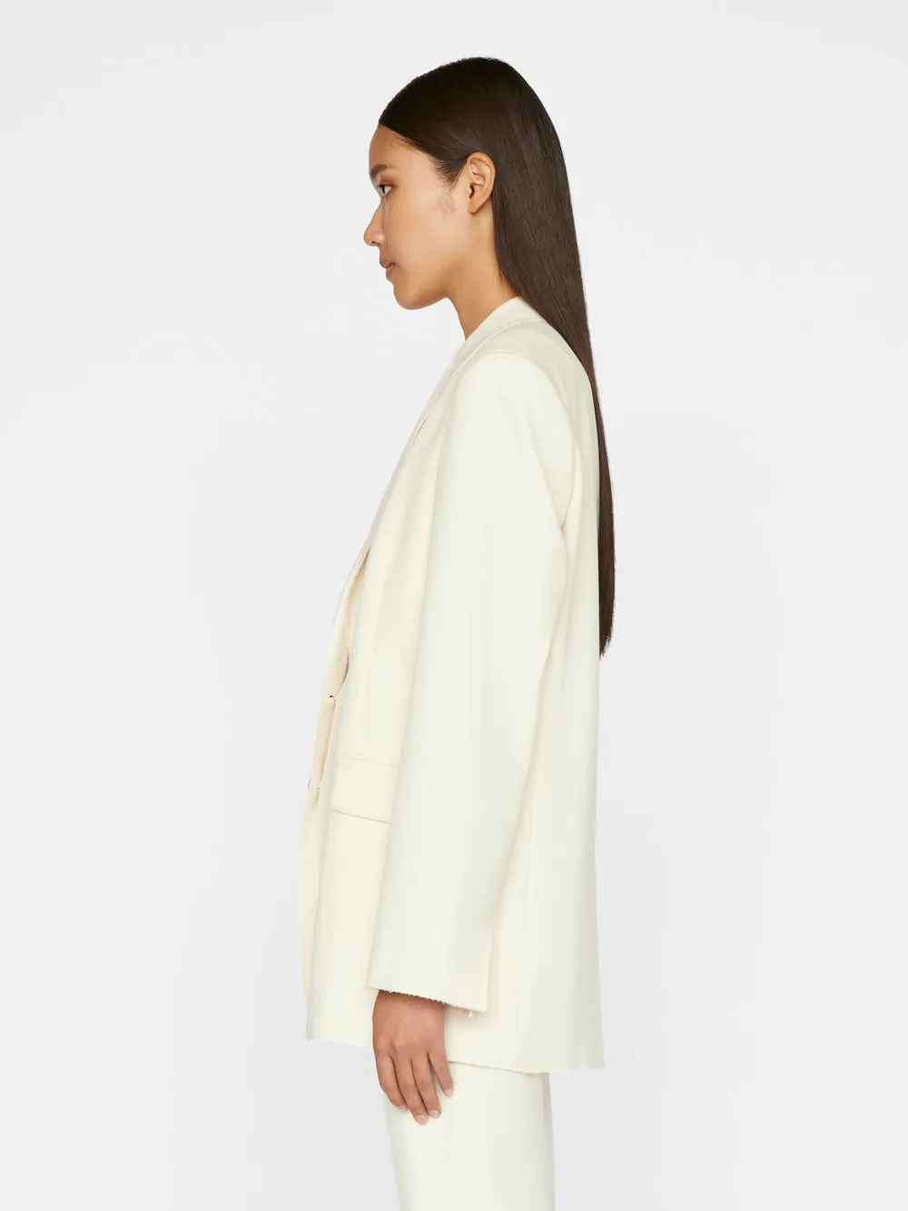 Frame Oversized Raw Edge Blazer in Off White