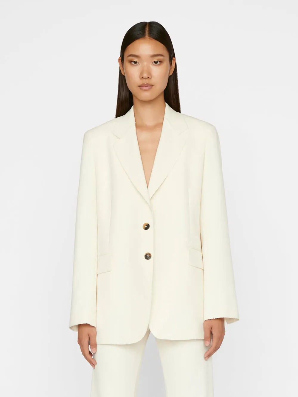 Frame Oversized Raw Edge Blazer in Off White