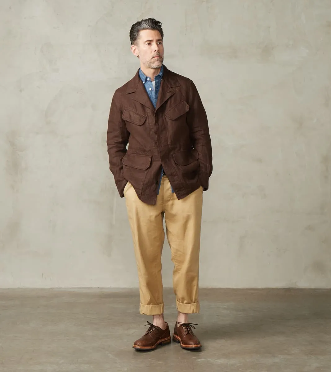 French F-2 Fatigue Jacket - Spence Bryson® Brown Irish Linen Broadcloth