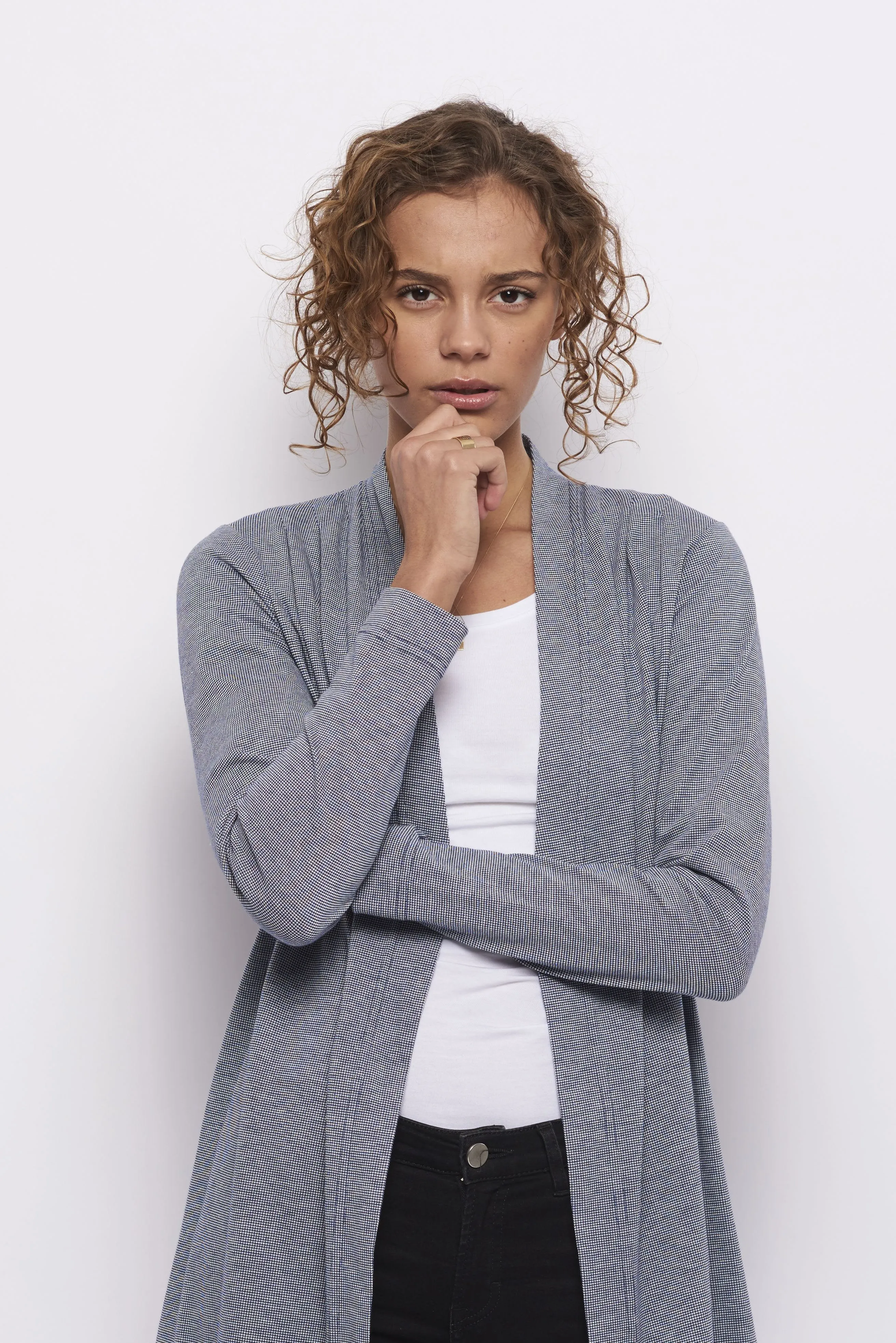 Froks Wrap Jersey Cardigan / Blue & White pattern