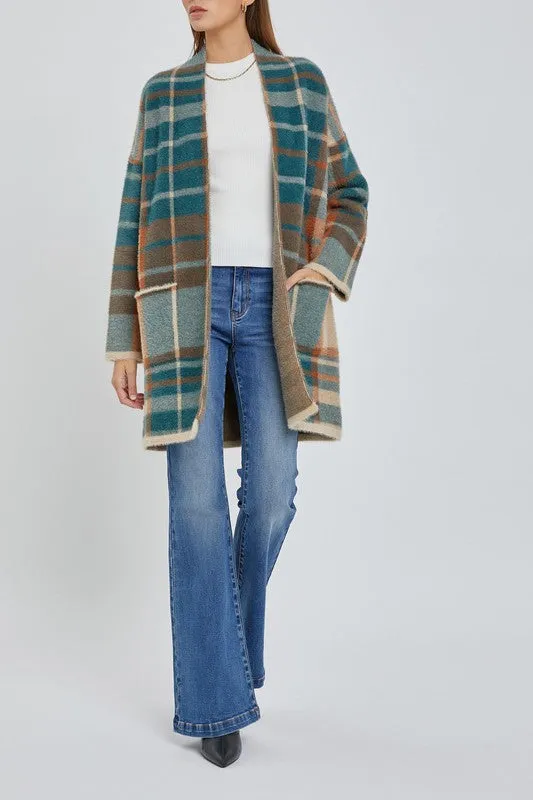 FRONT OPEN PLAID CARDIGAN