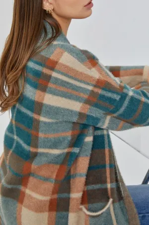 FRONT OPEN PLAID CARDIGAN