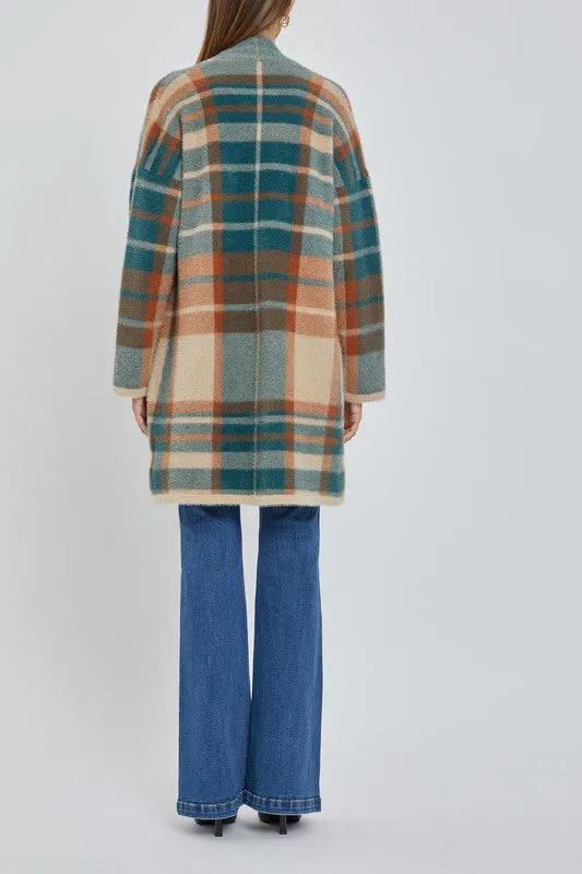 FRONT OPEN PLAID CARDIGAN