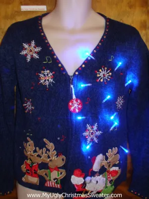 Funny Laughing Reindeer Light Up Ugly Xmas Sweater