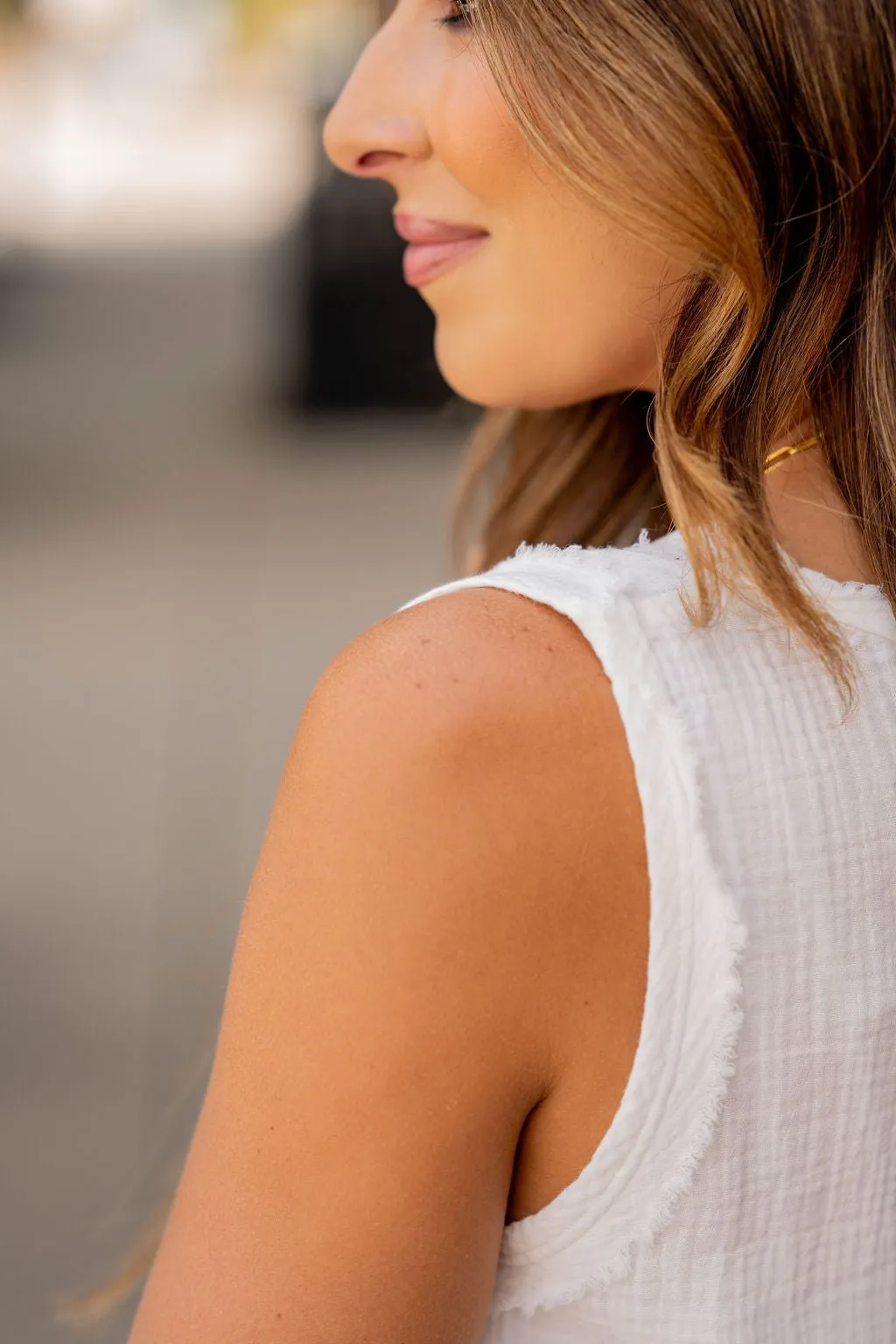 Gauze Raw Stitched V Tank