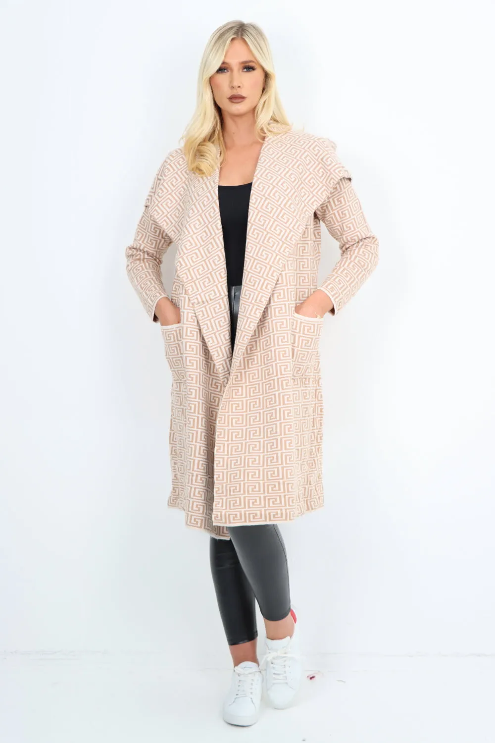 Geometric Print Open Front Cardigan