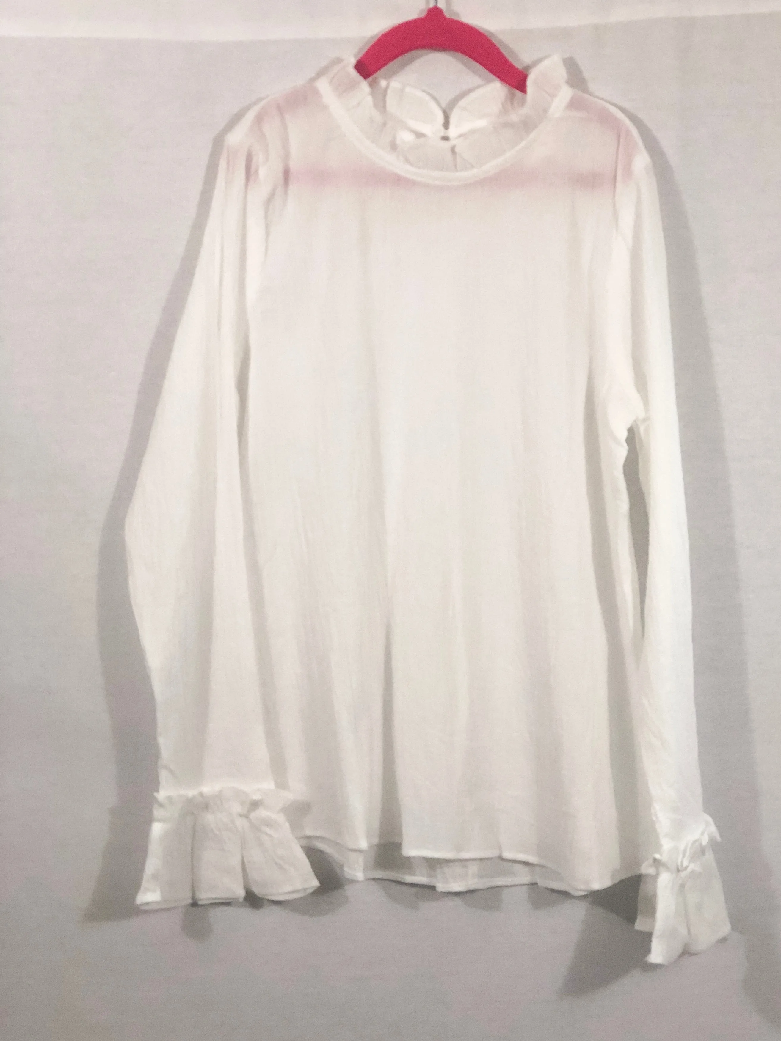 Girls White Rufffle Long Sleeve Top