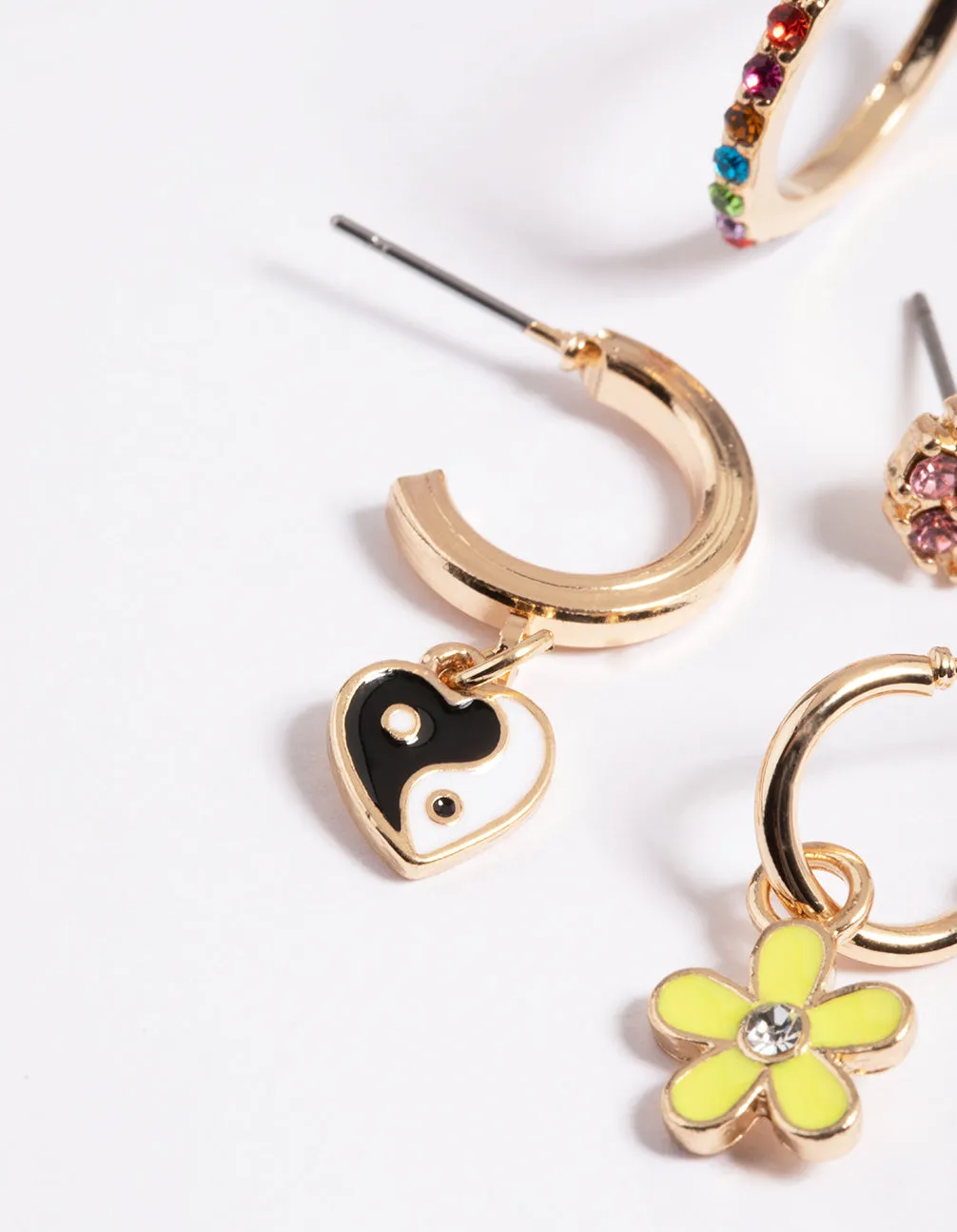 Gold 90s Enamel Rainbow Earrings 6-Pack