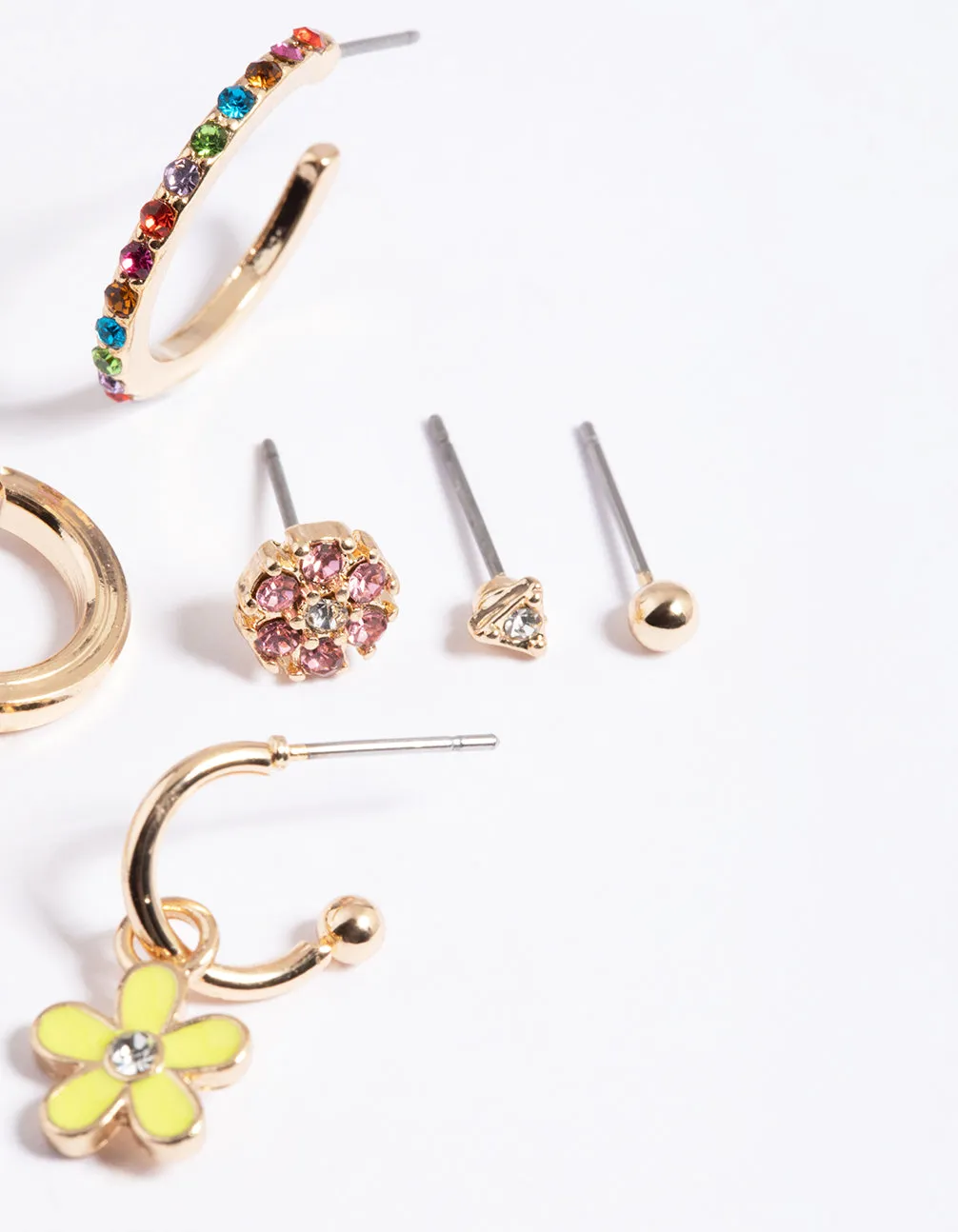 Gold 90s Enamel Rainbow Earrings 6-Pack