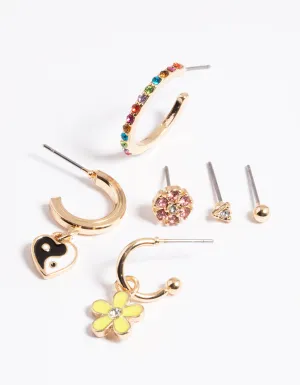 Gold 90s Enamel Rainbow Earrings 6-Pack