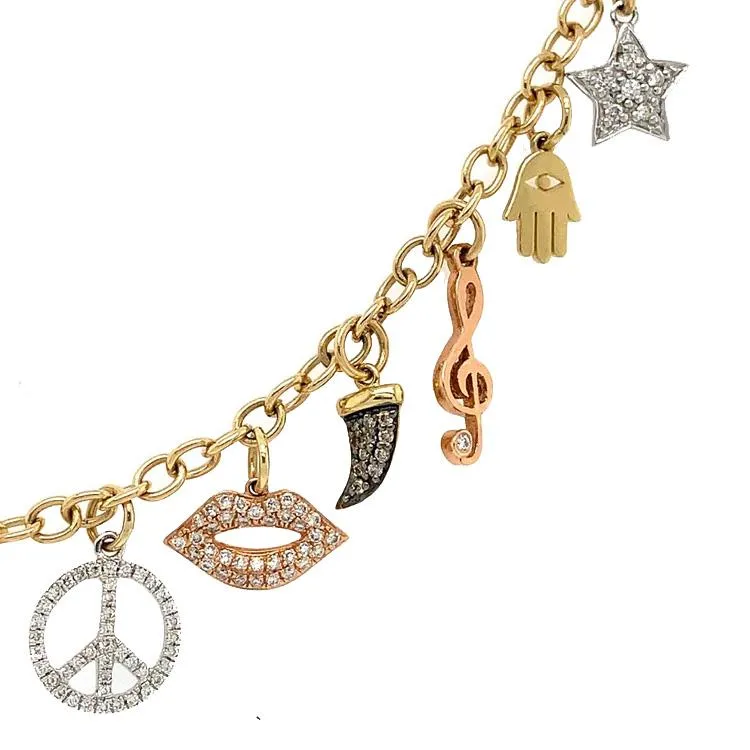 Gold and Diamond Multi-Charm Necklace