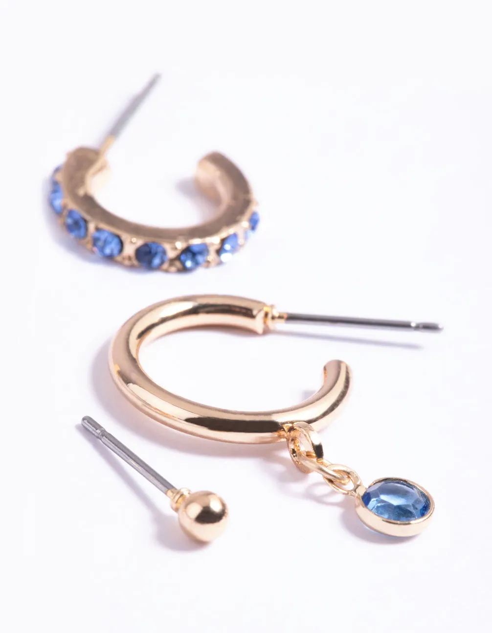 Gold Blue Diamante Earrings 6-Pack