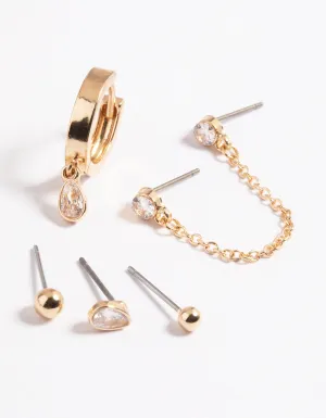 Gold Cubic Zirconia Teardrop Earrings 6-Pack