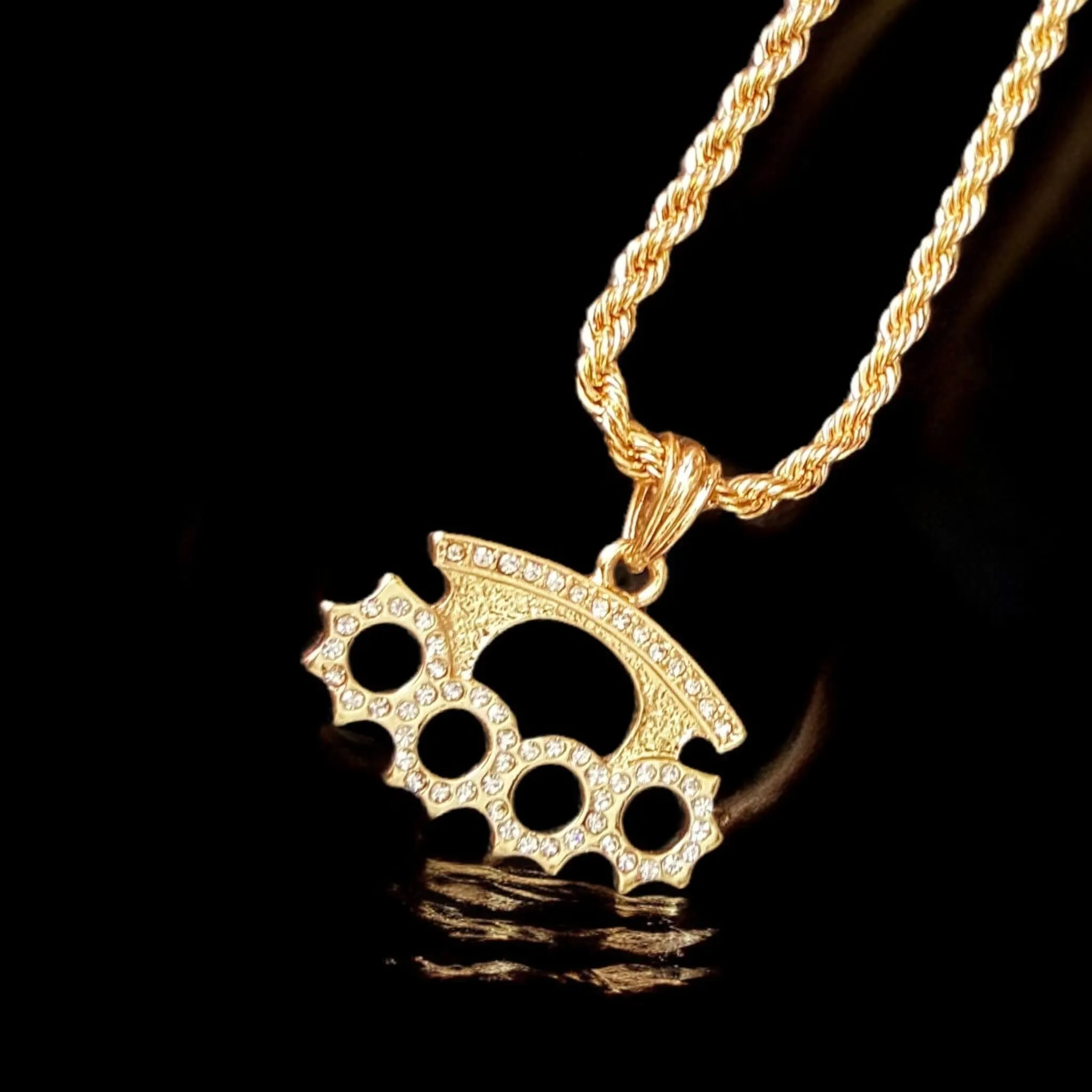 Gold Iced Brass Knuckles Necklace