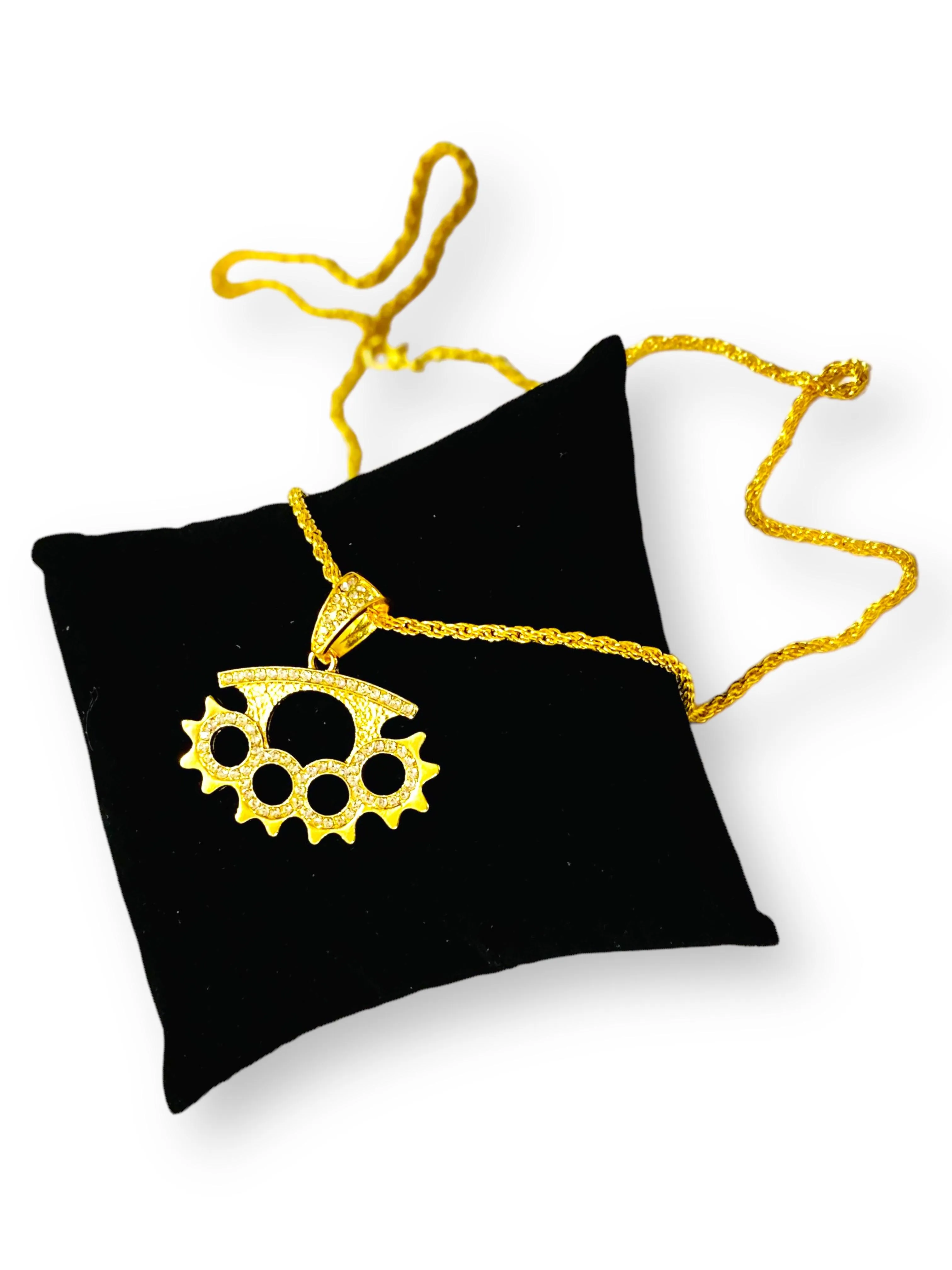 Gold Iced Brass Knuckles Necklace