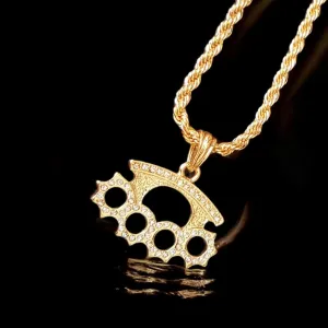 Gold Iced Brass Knuckles Necklace