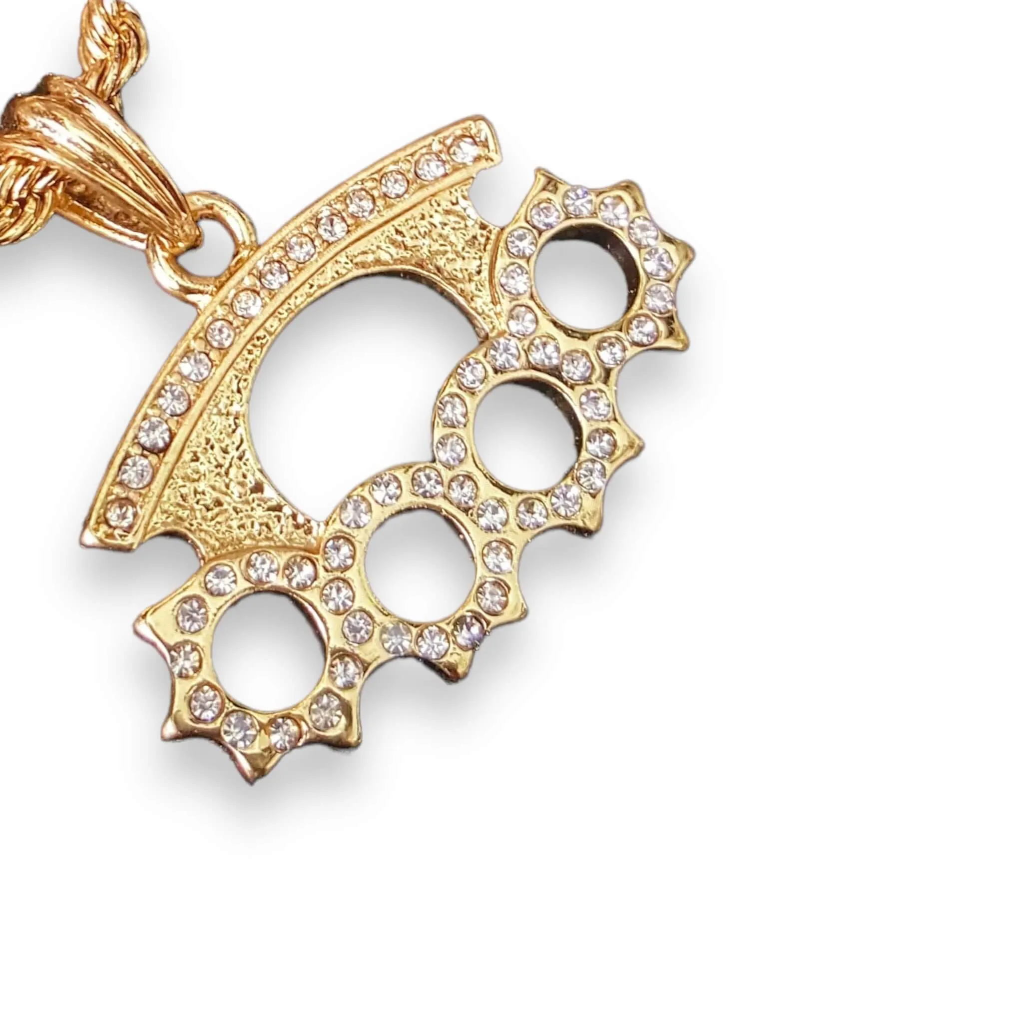 Gold Iced Brass Knuckles Necklace