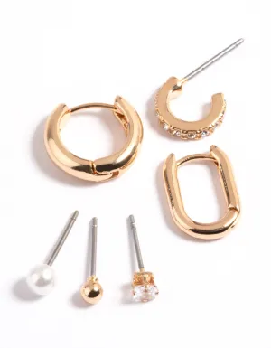 Gold Mixed Stud & Hoop Earrings 6-Pack