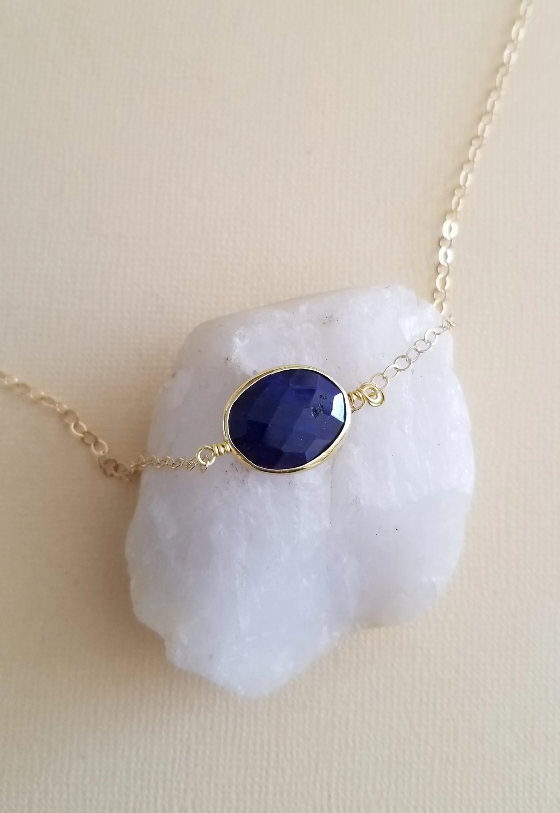 Gold Sapphire Necklace, Dainty Layering Necklace
