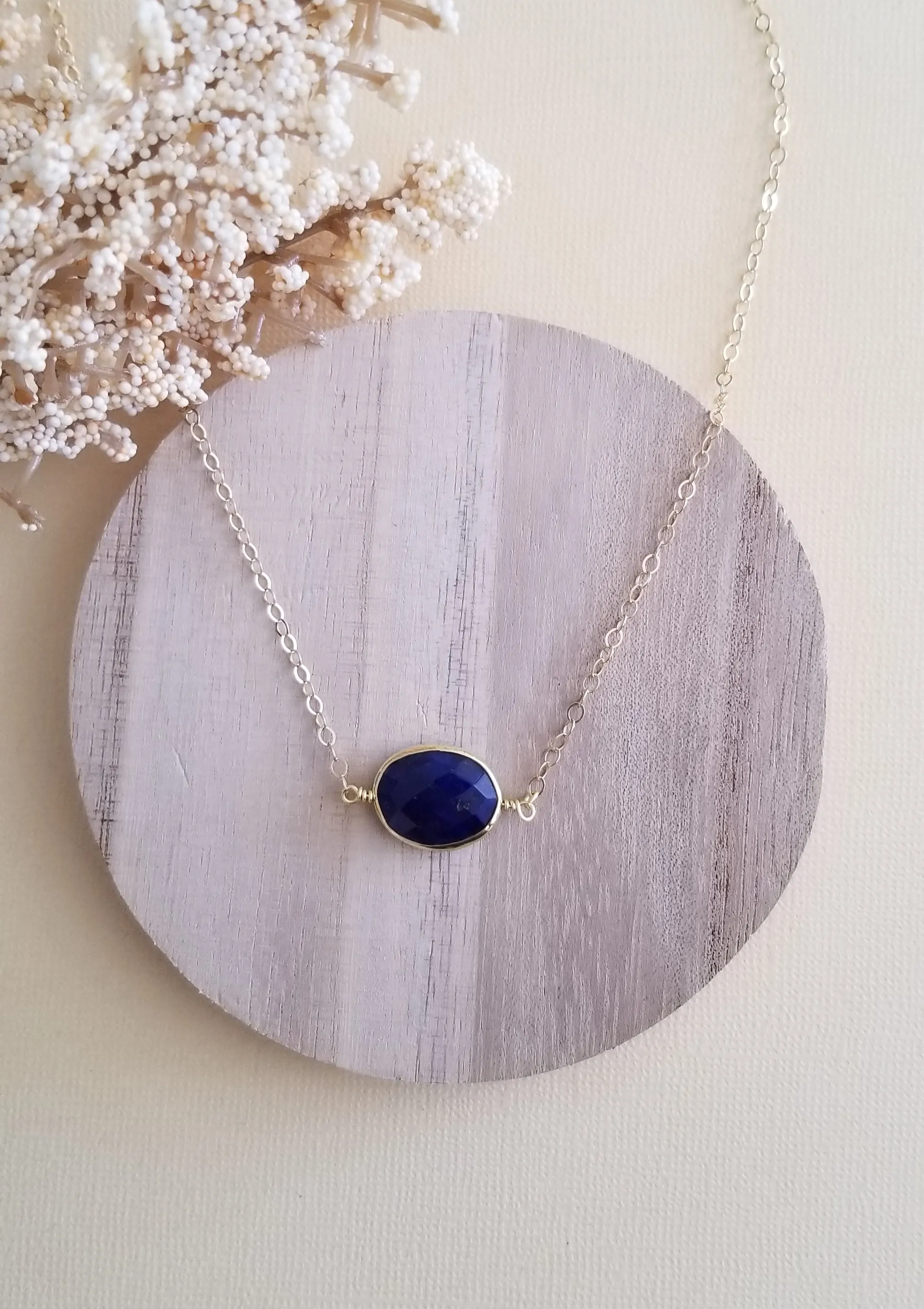 Gold Sapphire Necklace, Dainty Layering Necklace