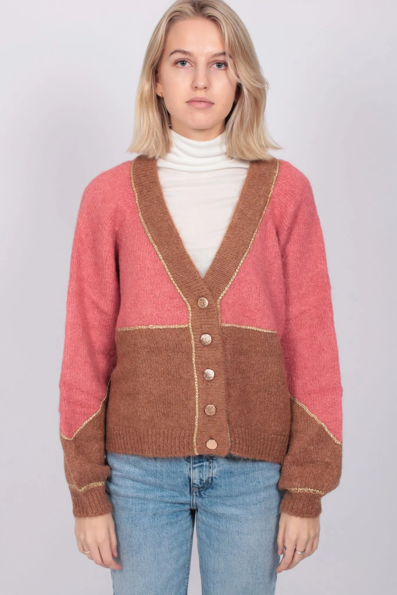 Golden Knit Cardigan - Camel Combo
