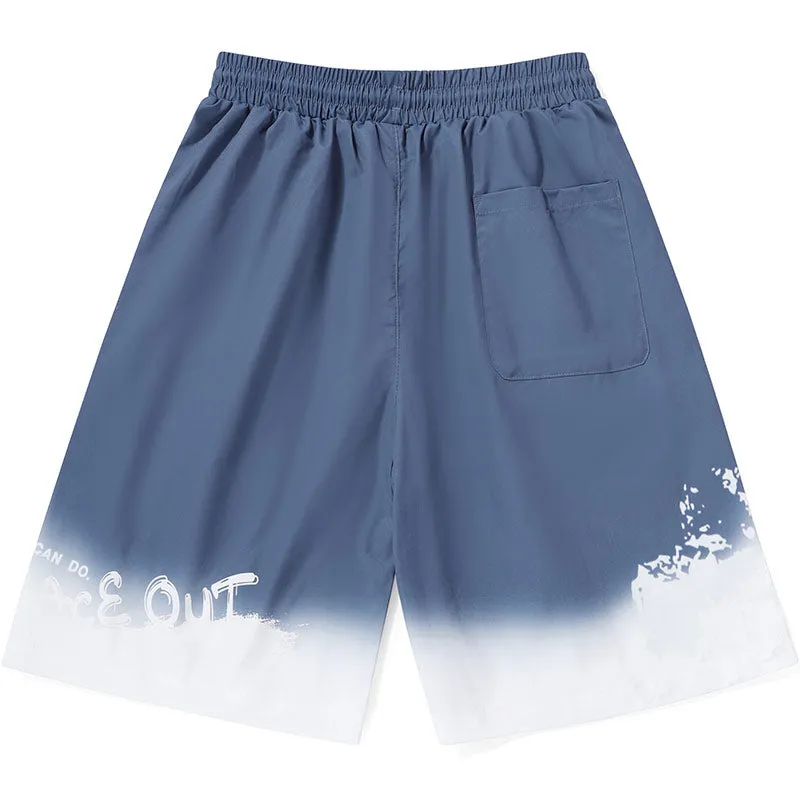 Gradient Color Block Letter Graffiti Print Loose Shorts