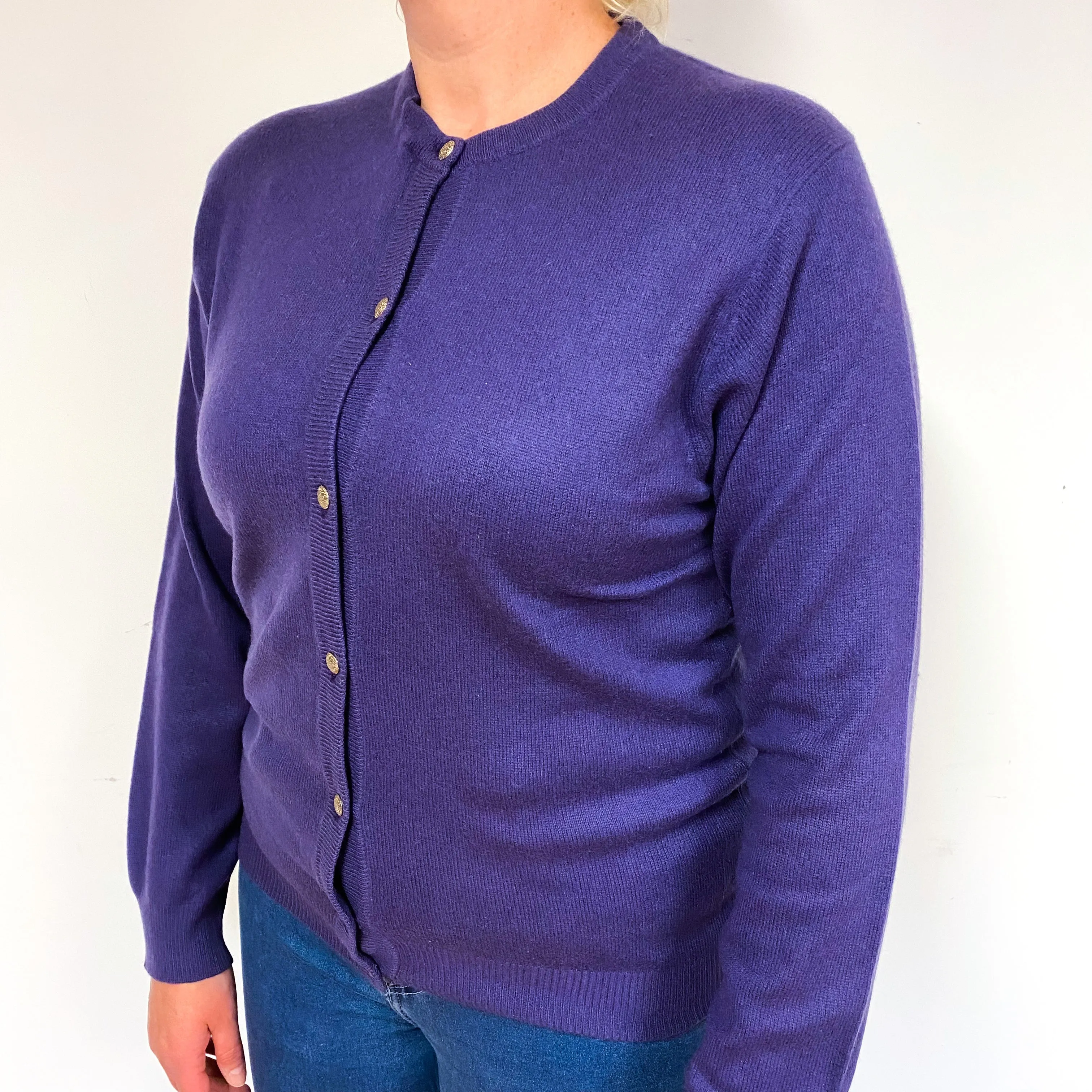 Grape Purple Cashmere Crew Neck Cardigan Large