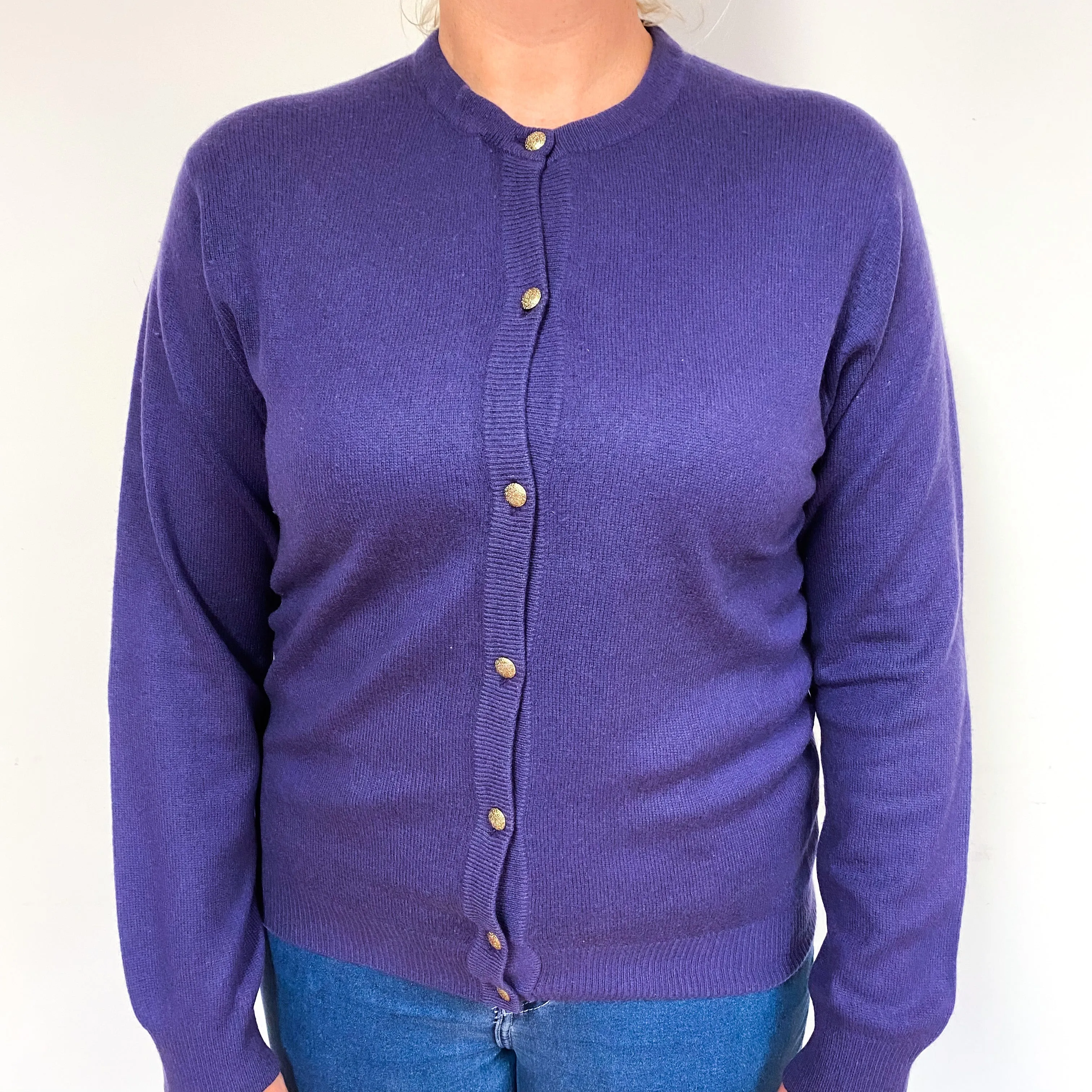 Grape Purple Cashmere Crew Neck Cardigan Large