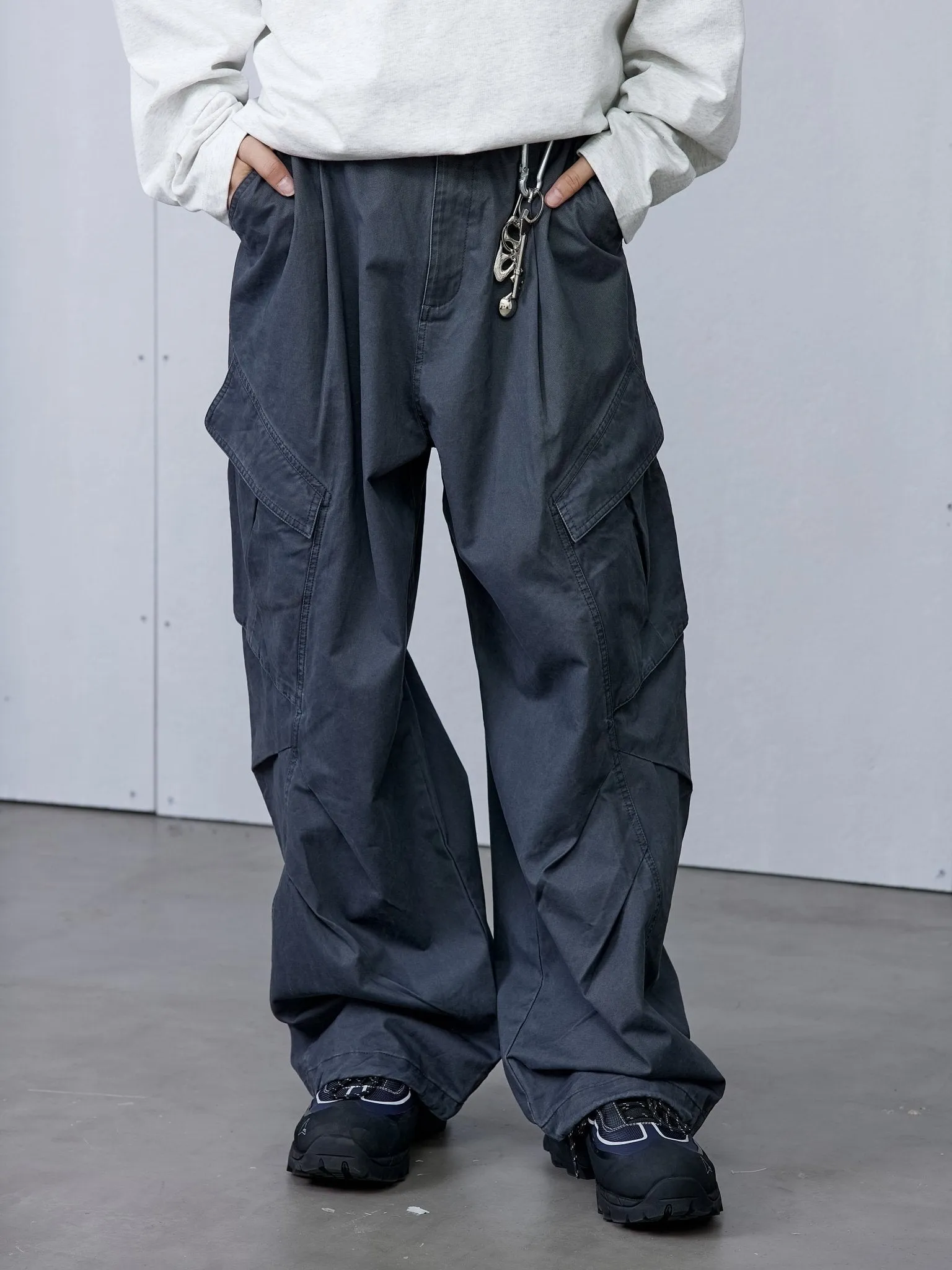 Gray Loose Fit Structured Work Pants