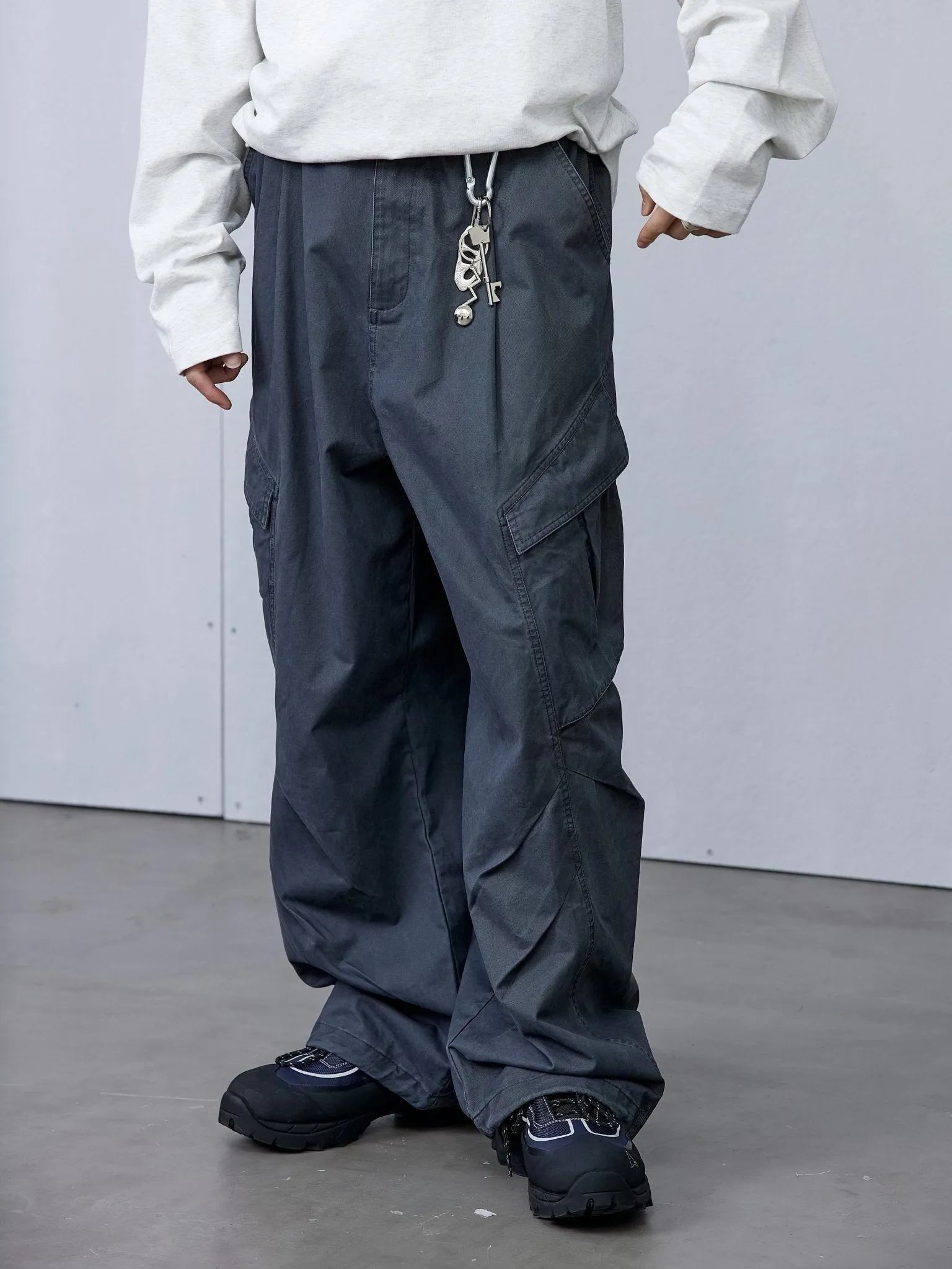 Gray Loose Fit Structured Work Pants