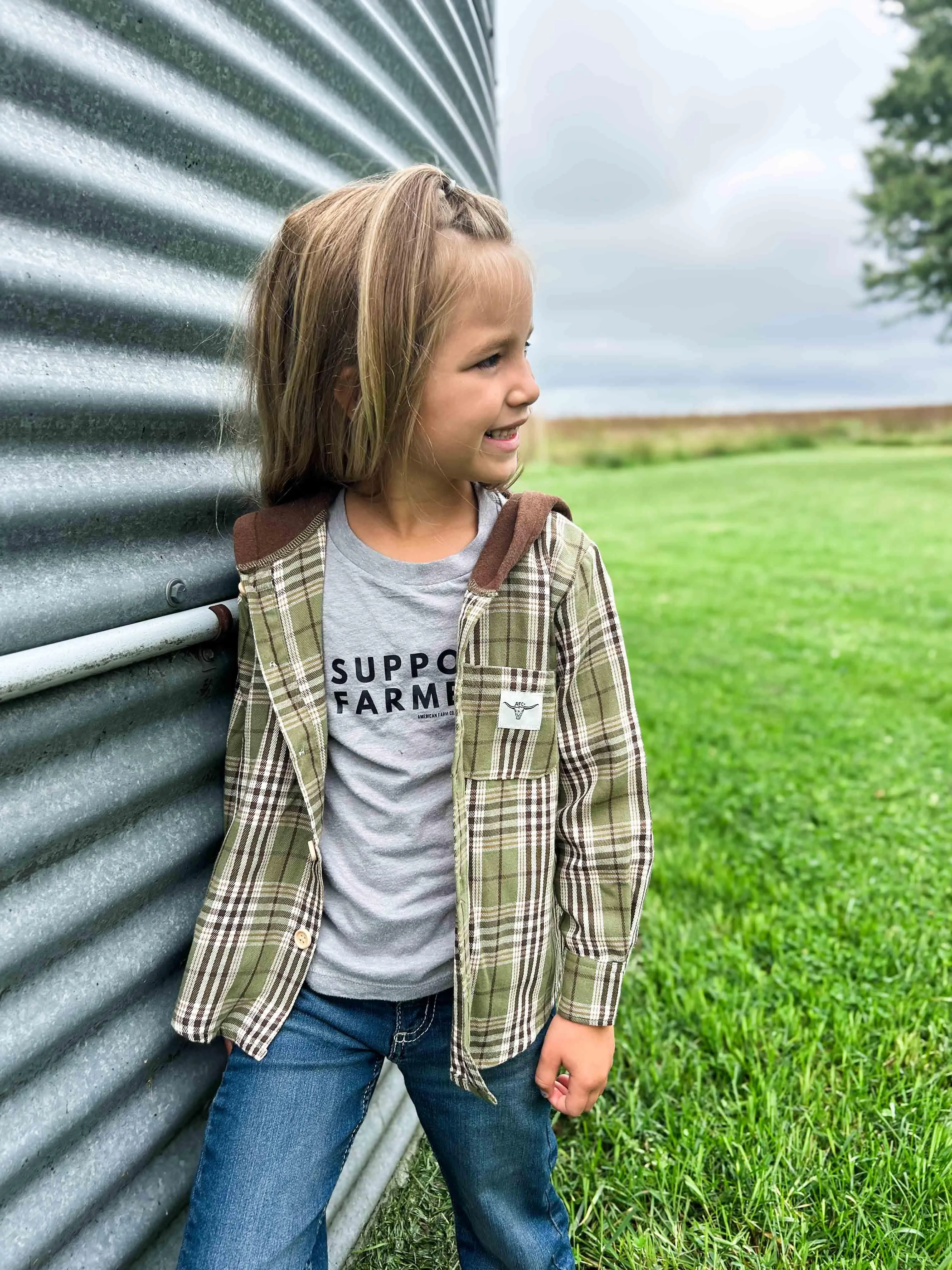 Green Plaid Hooded Flannel Shirt - Baby/Youth