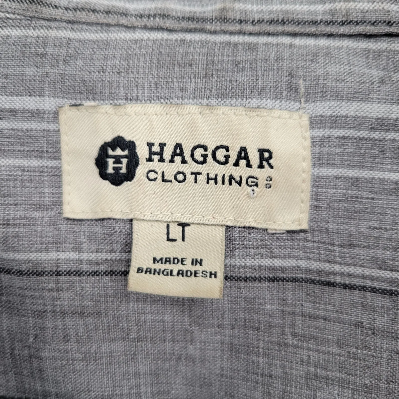 Haggar Mens Sz LT Short Sleeve Button Up Dress Shirt Gray Striped