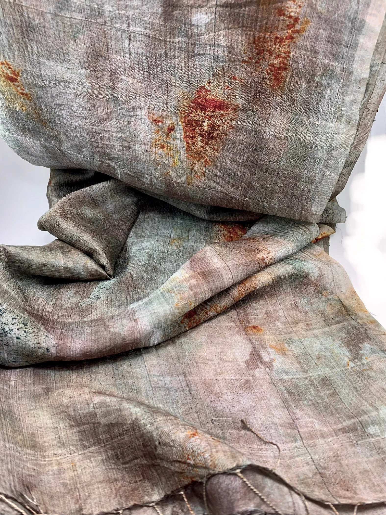 Hand Dyed Silk Scarf "Here There Be Dragons" Brown Green Grey Beige Khaki Gold Spruce Rust Copper Caramel Mulberry Silk Scarf 23” x 73” 59cm x 187cm