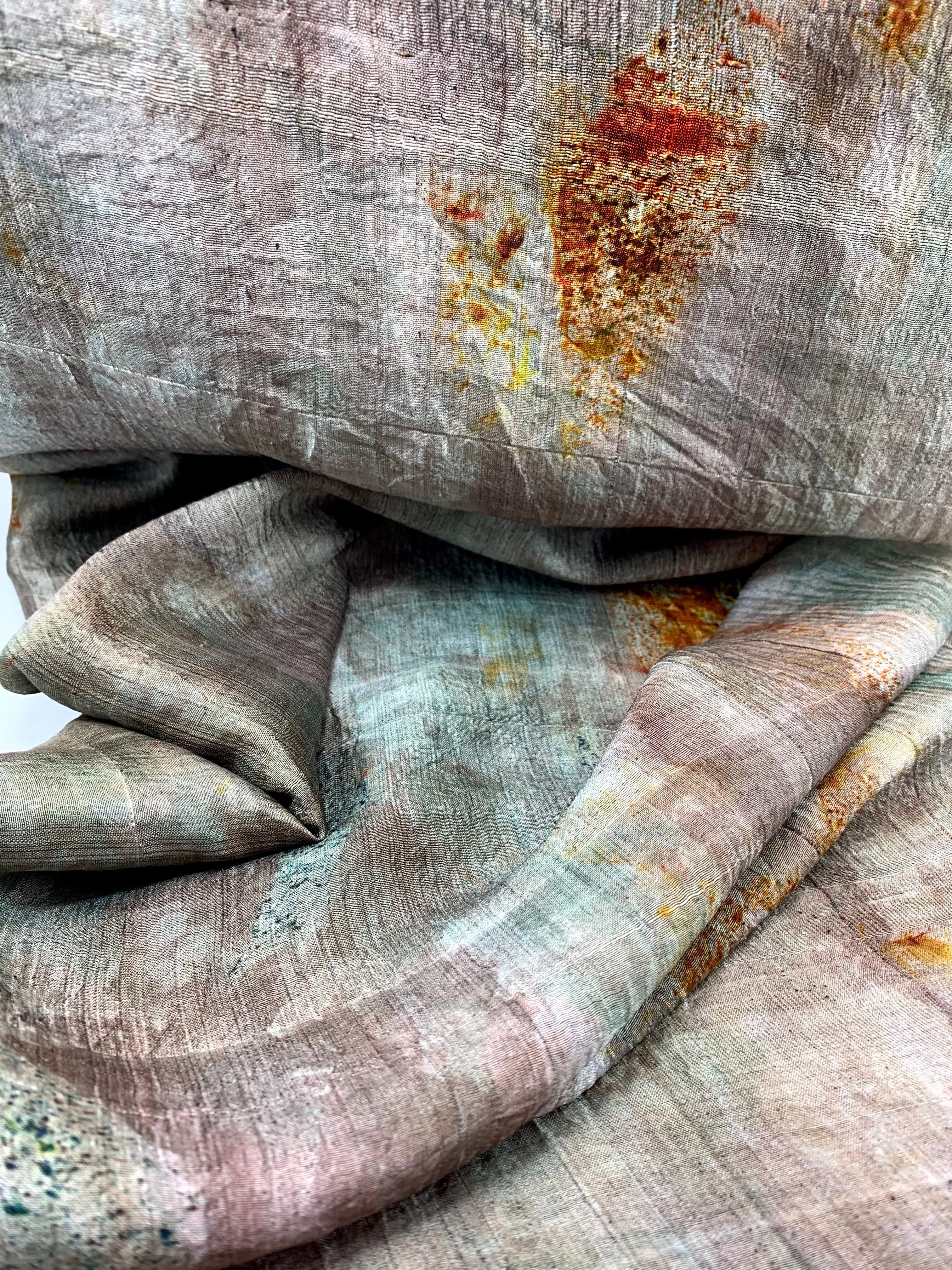 Hand Dyed Silk Scarf "Here There Be Dragons" Brown Green Grey Beige Khaki Gold Spruce Rust Copper Caramel Mulberry Silk Scarf 23” x 73” 59cm x 187cm