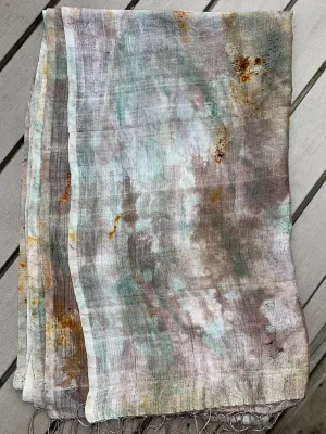 Hand Dyed Silk Scarf "Here There Be Dragons" Brown Green Grey Beige Khaki Gold Spruce Rust Copper Caramel Mulberry Silk Scarf 23” x 73” 59cm x 187cm