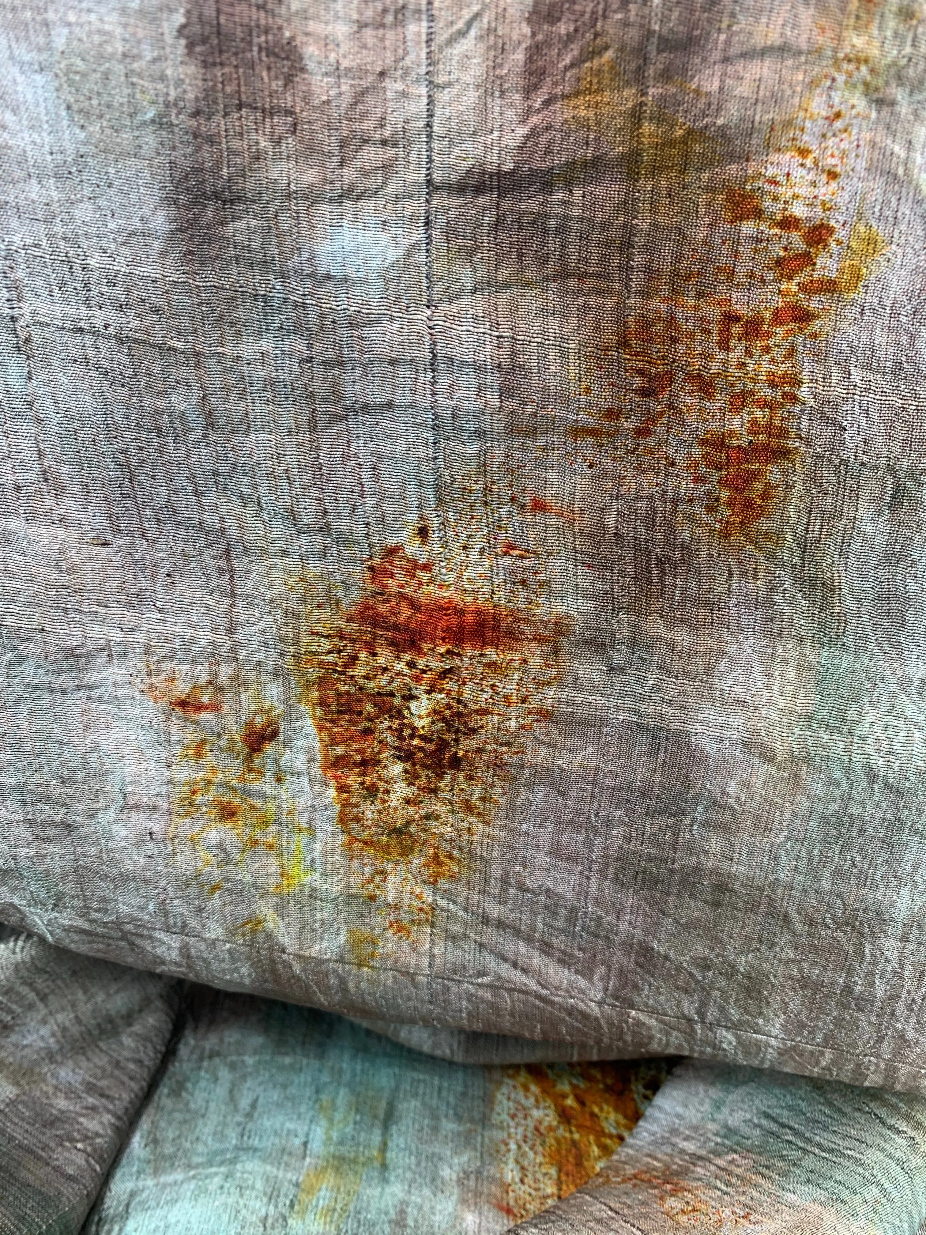 Hand Dyed Silk Scarf "Here There Be Dragons" Brown Green Grey Beige Khaki Gold Spruce Rust Copper Caramel Mulberry Silk Scarf 23” x 73” 59cm x 187cm