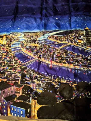 Hand-Painted Italian Silk Scarf – “Starry Paris Night,” Made in Firenze, Italy, Collectible Art Scarf, Headscarf/Wrap, Unique Gift