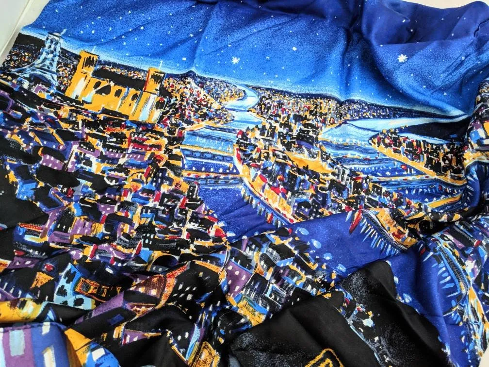 Hand-Painted Italian Silk Scarf – “Starry Paris Night,” Made in Firenze, Italy, Collectible Art Scarf, Headscarf/Wrap, Unique Gift